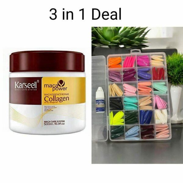 3 in 1 Makeup Accessories Deals: Nails Glue, Fake Nails & Hair Mask Kit